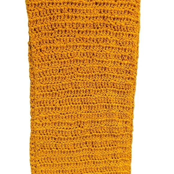 Vintage Pat Crowley Hand Crocheted 100% Wool Fringe Scarf Mustard Yellow Ireland